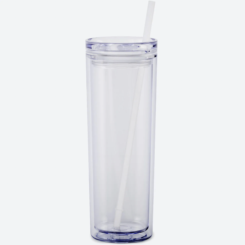 Double Wall Clear Acrylic Skinny Tumblers with Lids and Straws