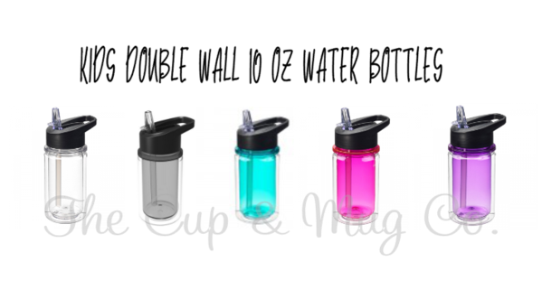 10 oz Kids Double Wall Sport Water Bottle Built-In Flip Down Straw Sum