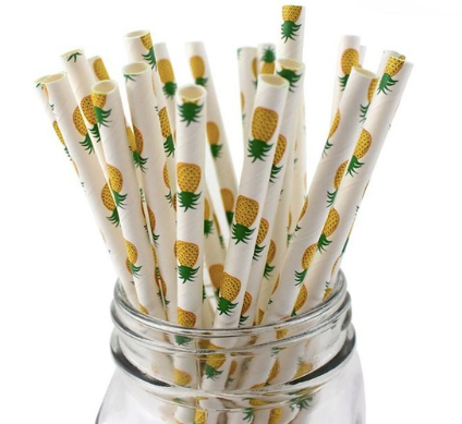 Pineapple Party Straws - Set of 10 Disposable Paper Straws