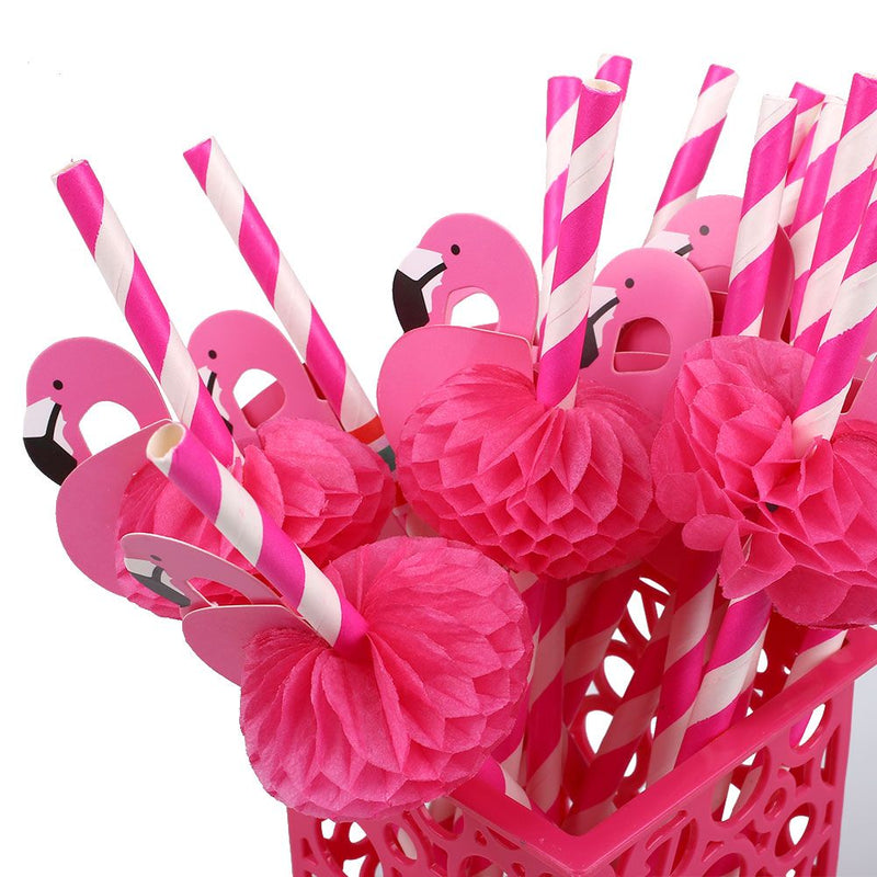 50pcs Flamingo Paper Straws Disposable Drinking Suckers Tubularis